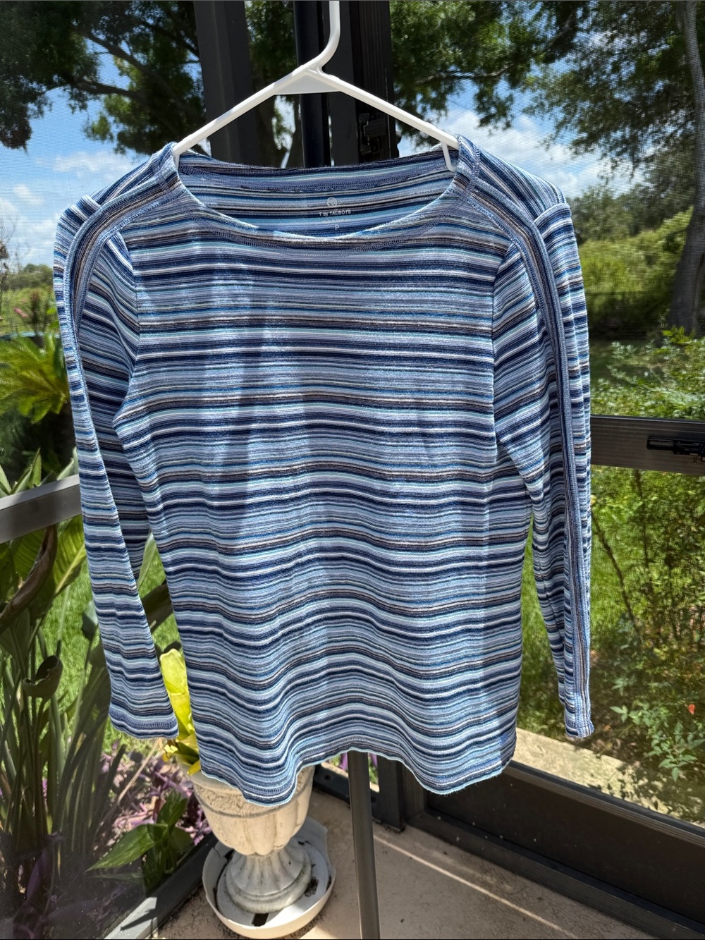 Talbots petite Blue Multi-Stripe Long Sleeve Top